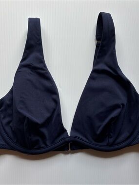 Athleta Midnight Navy Blue Swim Top Underwire 34B 34C Plunge Sophisticated Sport